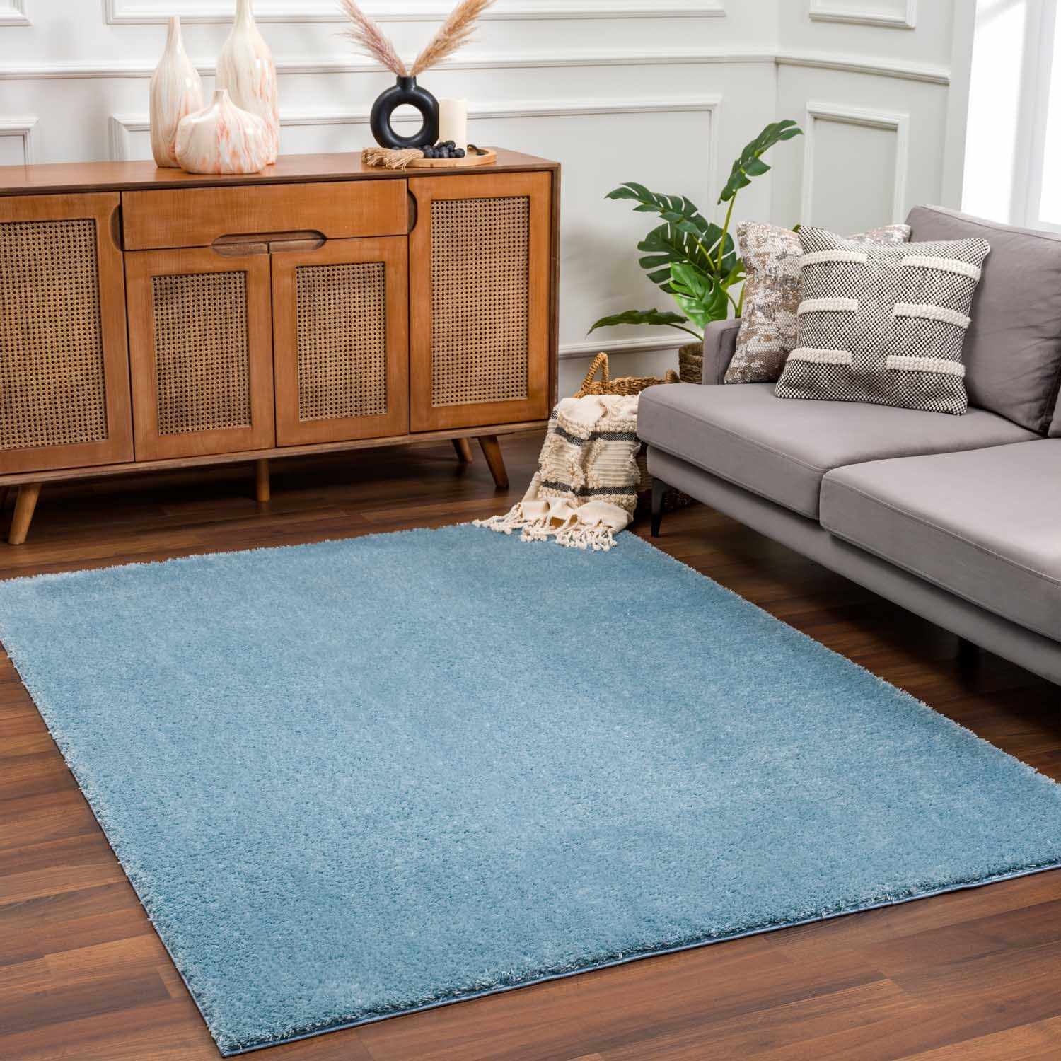 Heavenly Solid Blue Plush Rug Clearance