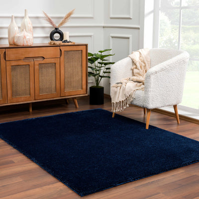 Sample Heavenly Solid Navy Plush Rug - Clearance
