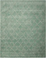 Close-up of the Nourison Lunette Aqua rug featuring a diamond trellis pattern and soft wool texture.