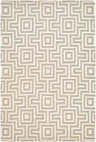 Close-up of the Fynn Beige Area Rug featuring a geometric maze pattern in beige and gray hues. Hand-tufted wool and viscose rug. Design-Rectangle-576