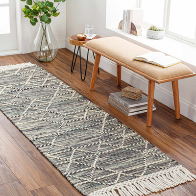 Charcoal Cream Sapadun Wool Blend Braided Tassel Area Rug - Clearance