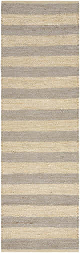 Close-up of the hand woven Ilkay Jute Area Rug. Camel and natural jute stripes create a farmhouse, transitional style. Design-Runner-268
