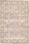 Close-up of the Karsen Area Rug showcasing its traditional beige, cream, and gray floral pattern and soft polyester texture. Design-Rectangle-575