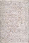 Close-up of the Logao Light Gray Persian Area Rug. Machine woven polyester with beige, charcoal, and cream floral pattern. Design-Rectangle-575