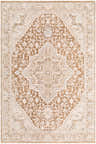 Detailed Pexi Gray Medallion rug. Machine woven polyester rug with beige, cream, gray, olive, and tan colors. Traditional farmhouse style. Design-Rectangle-575