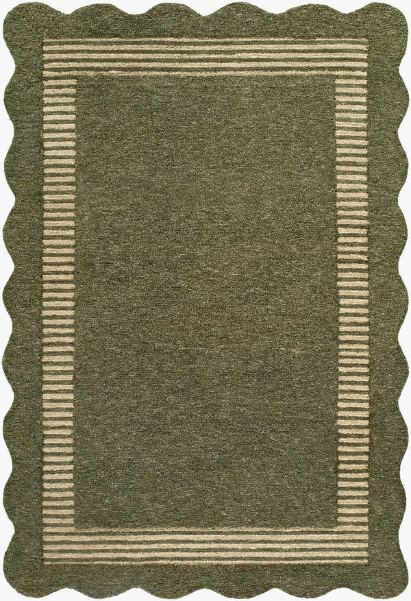 Sample Wone Green Border Hand Tufted Wool Area Rug