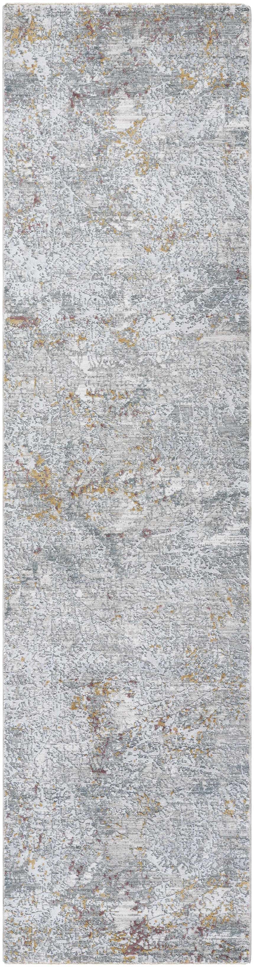 Close-up of a Moke Textured Rug. Contemporary design in gray, light gray, camel, and clay colors. Machine woven polyester. Design-Runner-2710