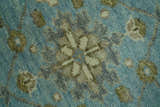 Sea Blue, Green and Ivory Hand Knotted Traditional Oushak Custom Made wool rug