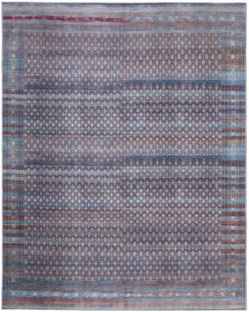 Detailed texture of the Feizy Voss Area Rug in blue, tan, and pink with a distressed diamond pattern. Design-Rectangle