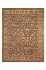 Detailed Nourison 3000 Taupe Persian rug featuring a floral pattern and ivory border. Handmade wool and silk area rug.