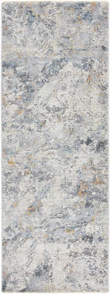 Close-up of Amzie Area Rug: contemporary design in cloud gray, dark gray, and nutmeg hues. Machine-woven texture. Design-Runner-2773