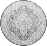 Round Hayfa Area Rug in dark gray, light gray, and orange floral traditional pattern. Design-Round-710
