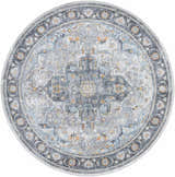 Round Hovan Area Rug in cloud gray, dark gray, and light gray. Traditional floral medallion pattern. Design-Round-710