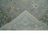 Silver and Brown Antique Traditional Floral Oushak wool area Rug
