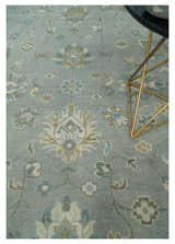 Silver and Brown Antique Traditional Floral Oushak wool area Rug