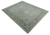 Silver and Brown Antique Traditional Floral Oushak wool area Rug