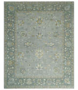Silver and Brown Antique Traditional Floral Oushak wool area Rug
