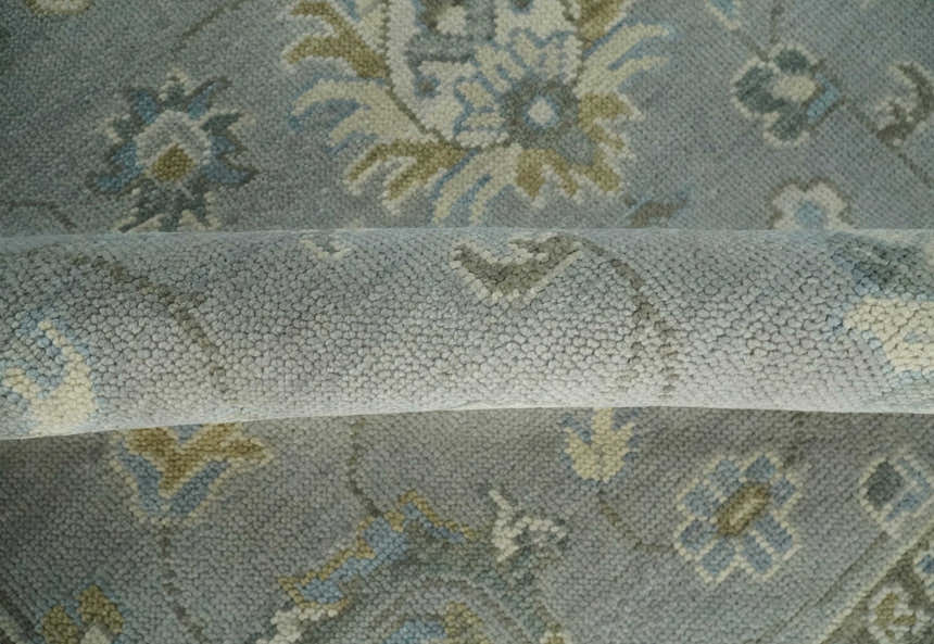 Silver and Brown Antique Traditional Floral Oushak wool area Rug