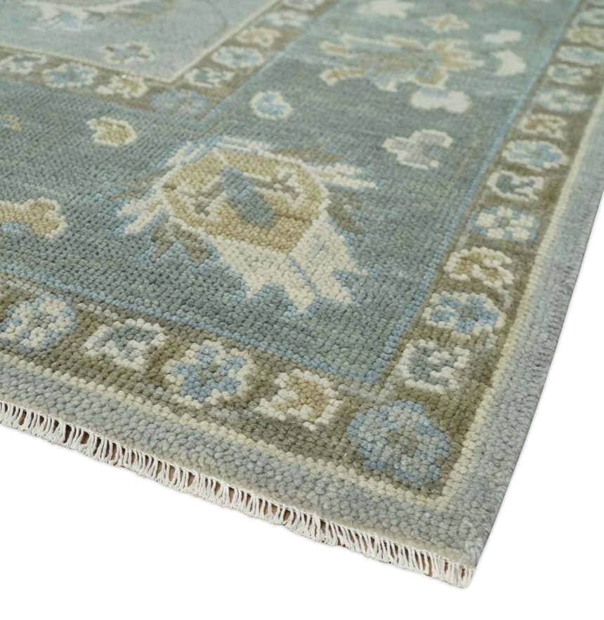 Silver and Brown Antique Traditional Floral Oushak wool area Rug