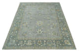 Silver and Brown Antique Traditional Floral Oushak wool area Rug