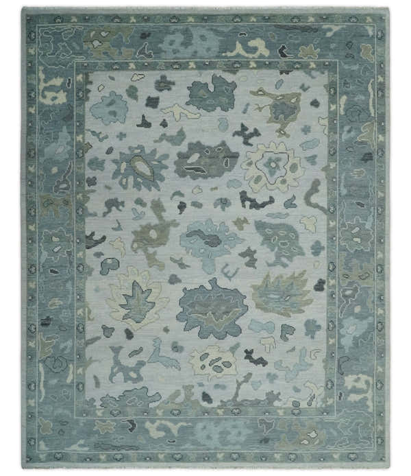 Silver and Gray Hand knotted Traditional Oushak Multi Size wool Area Rug