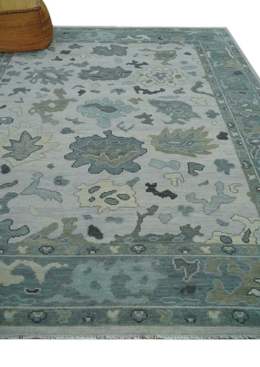 Silver and Gray Hand knotted Traditional Oushak Multi Size wool Area Rug