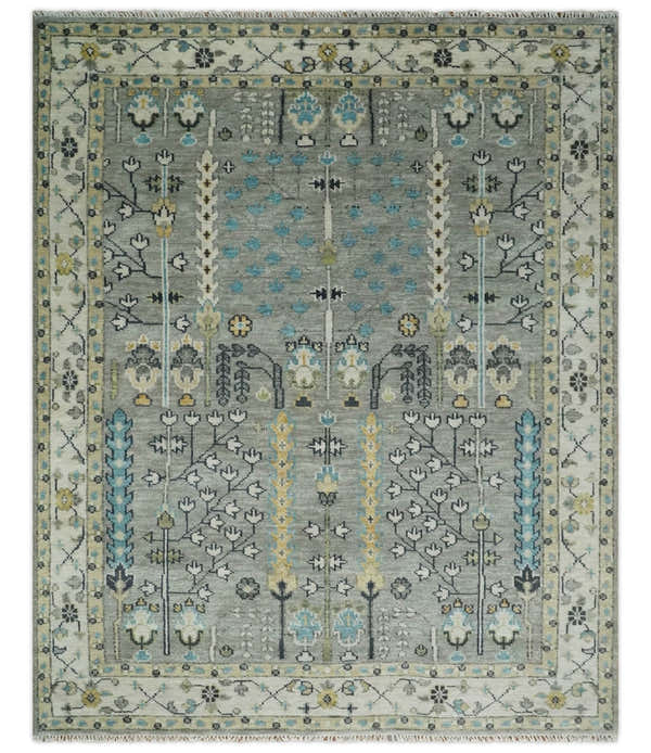 Tree of life Silver and Ivory Hand Knotted Traditional Multi Size Wool Area Rug