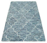 Blue and Ivory Modern Geometric Hand Tufted Natural Wool Rug
