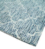 Blue and Ivory Modern Geometric Hand Tufted Natural Wool Rug