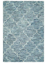 Blue and Ivory Modern Geometric Hand Tufted Natural Wool Rug