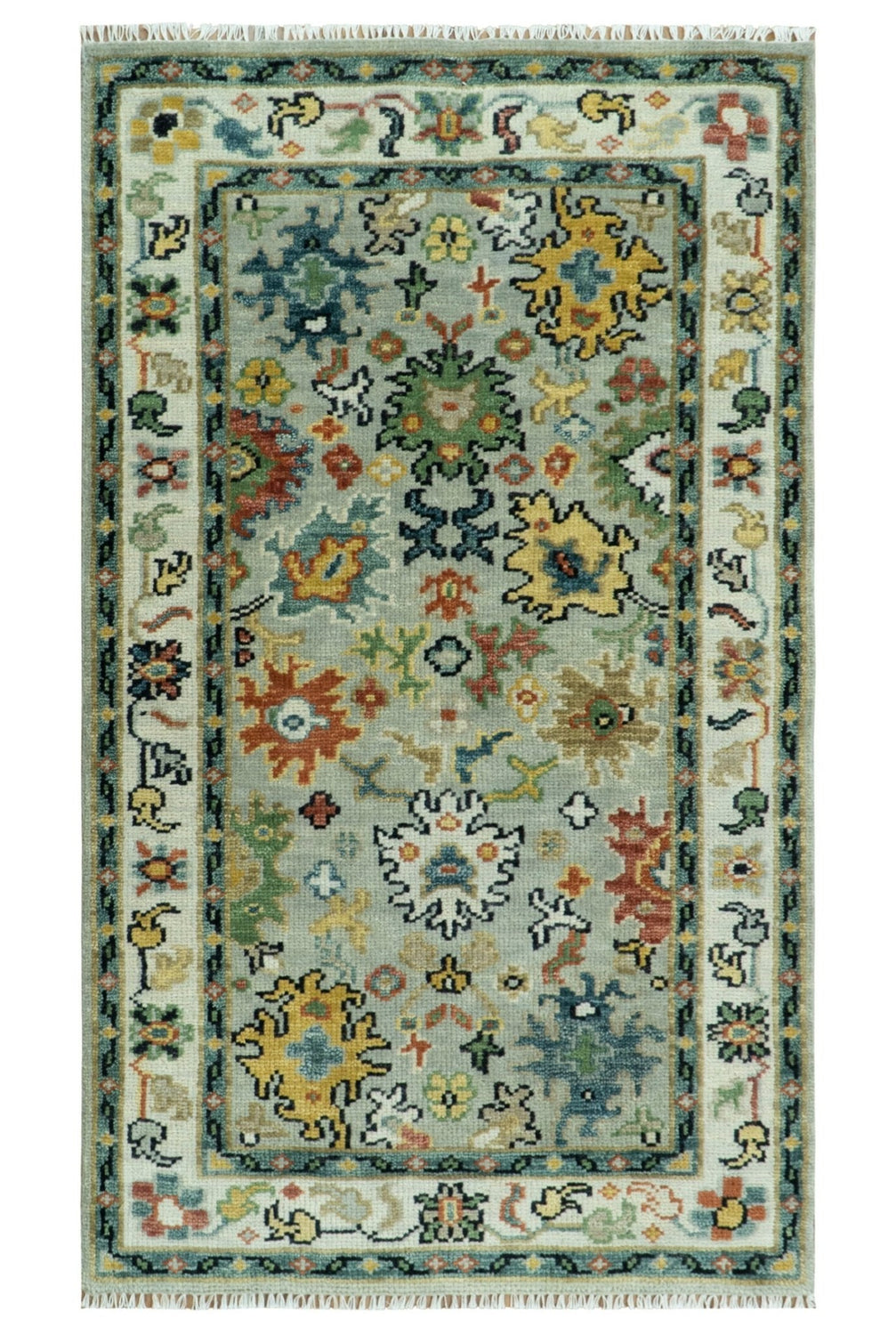 Silver, Ivory and Beige vibrant Colorful Hand knotted Multi Size Traditional Oushak wool Rug