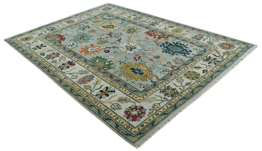 Silver, Ivory and Beige vibrant Colorful Hand knotted Multi Size Traditional Oushak wool Rug