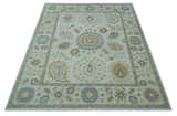 Silver, Olive and Gray Floral Herati Medallion Hand knotted Custom Made wool Area Rug