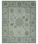 Silver, Olive and Gray Floral Herati Medallion Hand knotted Custom Made wool Area Rug