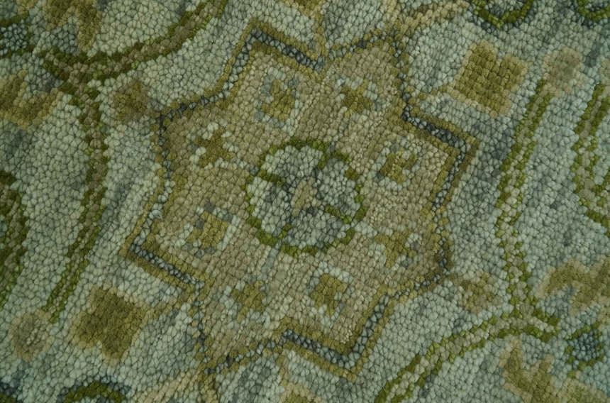Silver, Olive and Green Traditional Floral Design Custom Made wool area rug