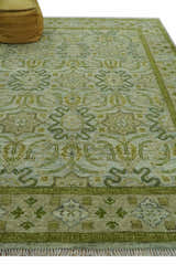 Silver, Olive and Green Traditional Floral Design Custom Made wool area rug