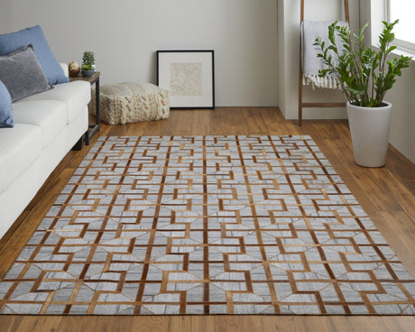 Feizy Fannin Transitional Geometric - Tan/Brown/Gray Area Rug