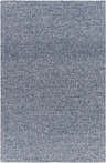 Close-up of the hand-woven Alyra Blue Solid Area Rug. Features charcoal, dark gray, and silver hues. Contemporary style. Design-Rectangle-576