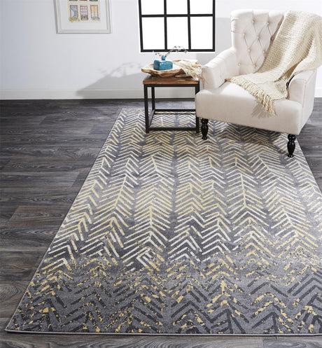 Feizy Bleecker Modern Chevron - Gray/Yellow/White Area Rug - Clearance