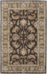 Close-up of the Feizy Prescott rug. Traditional oriental design in brown, tan, ivory, and dark red floral patterns. Design-Rectangle