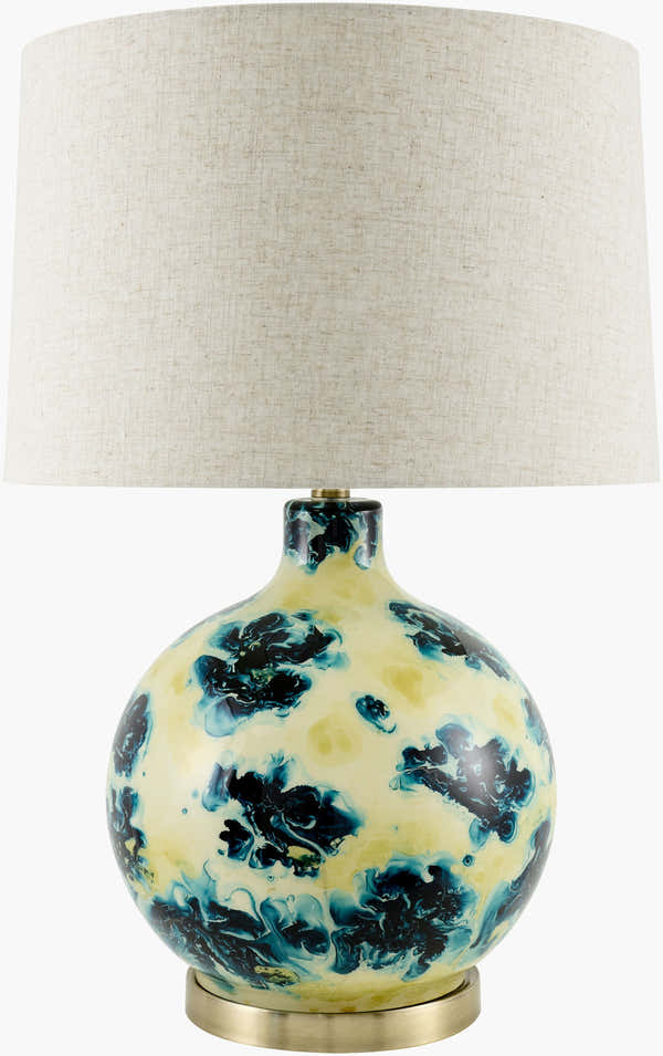 Cool Deep Teal Traditional Table Lamp with linen details for bedside or console tables