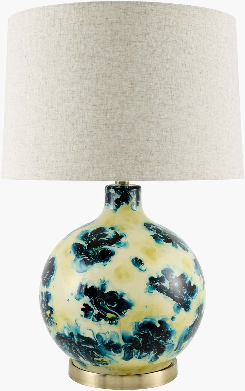 Cool Deep Teal Traditional Table Lamp with linen details for bedside or console tables