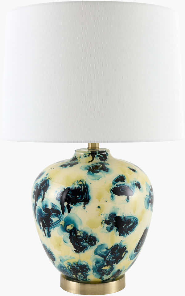 Marbled Yellow & Teal Ceramic Table Lamp
