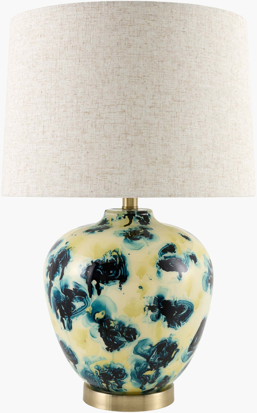 Bright Deep Teal Traditional Table Lamp with linen details for bedside or console tables
