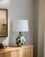 White Traditional Table Lamp with linen details for bedside or console tables