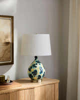 Metallic - Brass Traditional Table Lamp with linen details for bedside or console tables