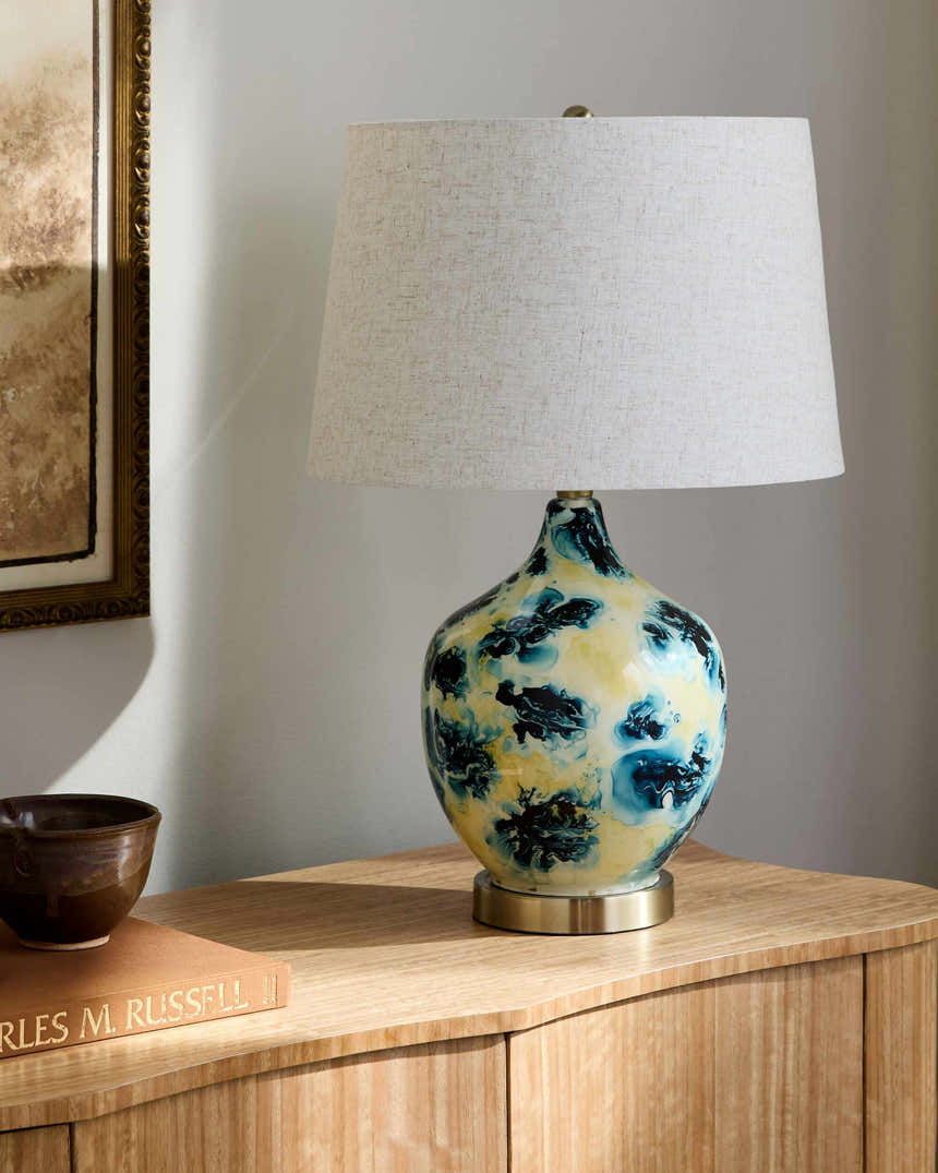 Soft Deep Teal Traditional Table Lamp with linen details for bedside or console tables