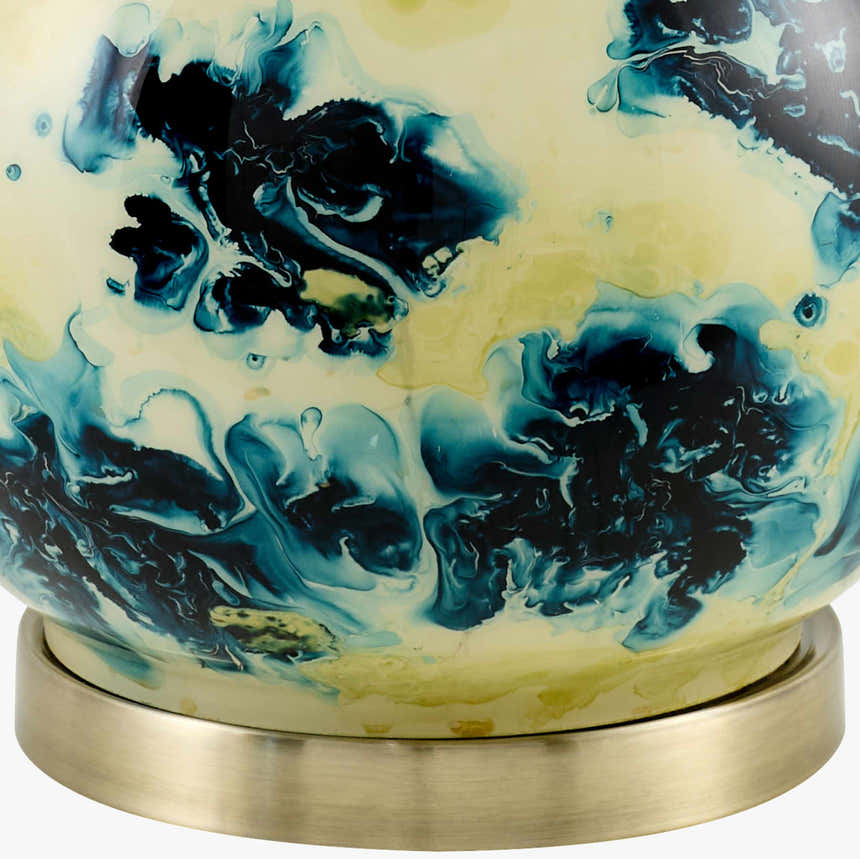 Cool Deep Teal Traditional Table Lamp with linen details for bedside or console tables