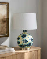 Cool Deep Teal Traditional Table Lamp with linen details for bedside or console tables