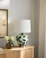 Bright Deep Teal Traditional Table Lamp with linen details for bedside or console tables